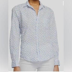 Frank & Eileen Sz M Barry Heart Print Buttoned Shirt Blue White 100% Cotton